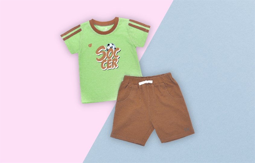 Bộ tay ngắn bé trai Lullaby FOOTBALL NH375M màu xanh lá - nâu Bộ tay ngắn bé trai Lullaby FOOTBALL NH375M màu xanh lá - nâu