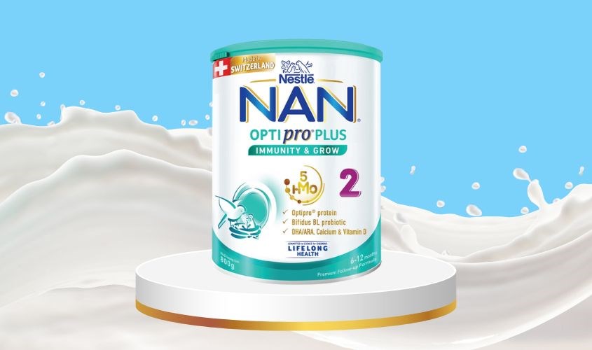Sữa bột NAN Optipro Plus số 2 800g dành cho bé khó đi đại tiện