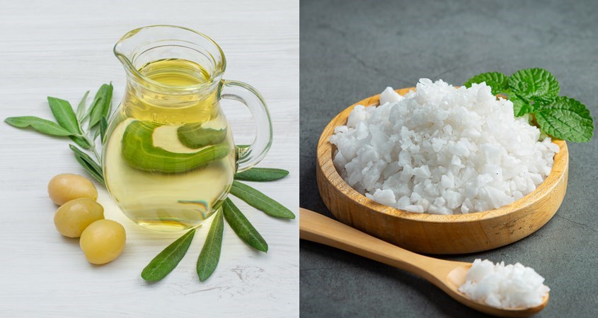 Tẩy da chết cho mẹ bầu bằng muối biển và dầu dừa