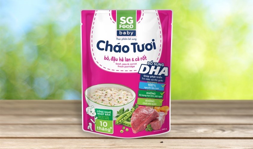 Cháo tươi SG Food Baby vị bò, đậu Hà Lan và cà rốt gói 240g