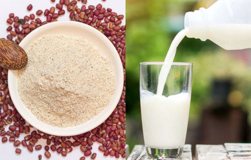 Sữa tươi không đường và bột đậu đỏ