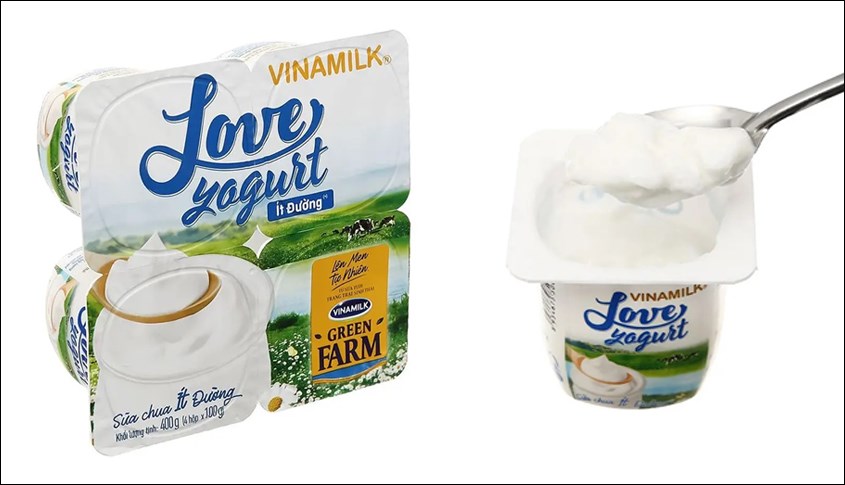 Lốc 4 hộp sữa chua ít đường Vinamilk Love Yogurt Green Farm 100g (từ 1 tuổi)