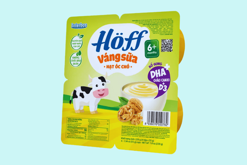 Lốc 4 hũ váng sữa Hoff vị óc chó 55g (từ 6 tháng)