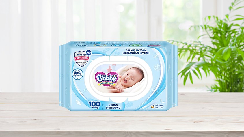 Khăn ướt em bé Bobby không mùi gói 100 miếng
