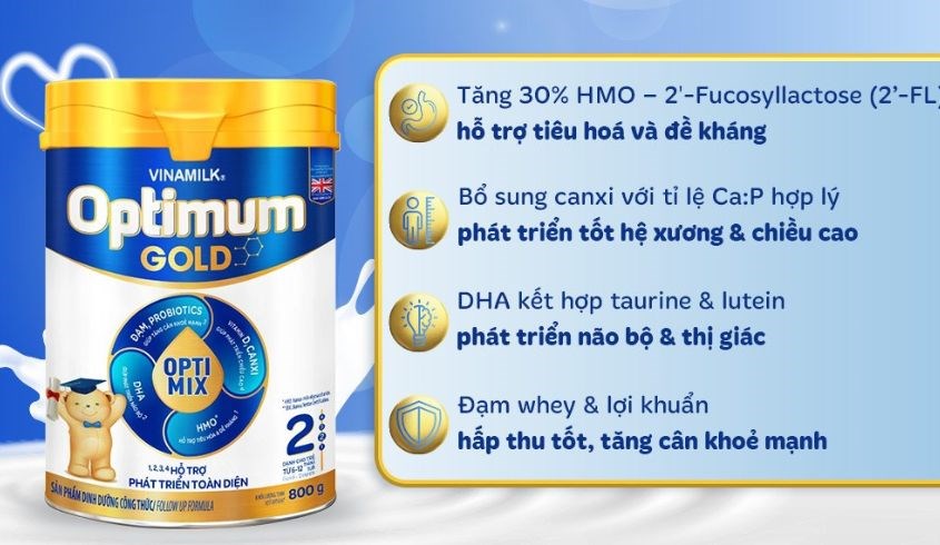 Sữa bột Vinamilk Optimum Gold số 2 800g (6 - 12 tháng)