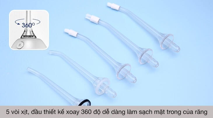 Máy tăm nước Halio sở hữu đầu phun xoay 360 độ giúp người dùng loại bỏ cặn bẩn bám trên răng dễ dàng