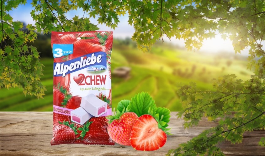 Kẹo mềm Alpenliebe 2Chew hương dâu gói 73.5g (3 thanh) (từ 3 tuổi)