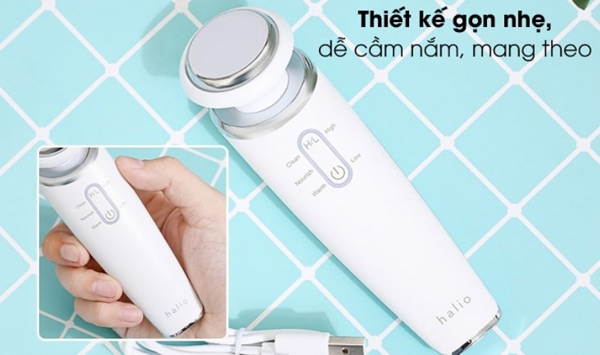 Máy massage mặt làm sạch và đẩy tinh chất Halio Ion Cleansing & Moisturizing White