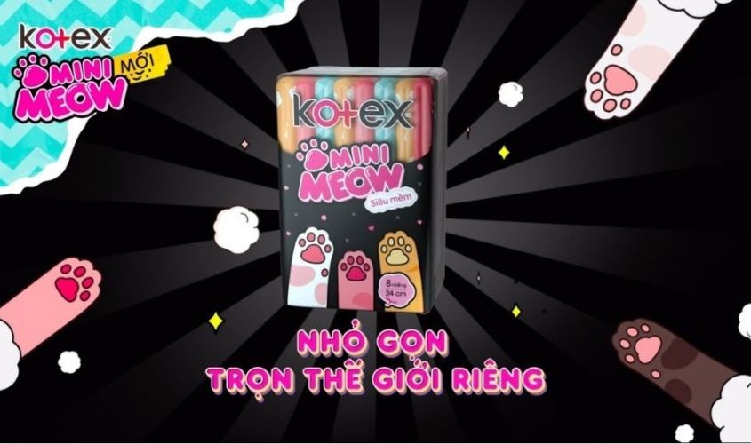 Băng vệ sinh ban ngày Kotex Mini Meow siêu mềm có cánh 8 miếng
