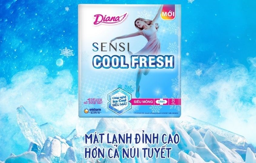 Băng vệ sinh ban ngày Diana Sensi Cool Fresh siêu mát có cánh 8 miếng