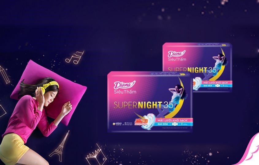 Băng vệ sinh ban đêm Diana Super Night siêu thấm có cánh 3 miếng