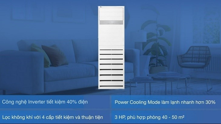 Máy lạnh tủ đứng LG Inverter 3 HP APNQ30GR5A4 có chức năng làm mát giống như máy lạnh treo tường như được thiết kế dạng tủ đứng và đặt trên sàn