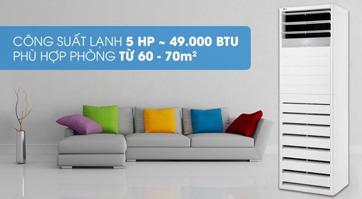 Máy lạnh tủ đứng LG Inverter 5 HP APNQ48GT3E4 có khả năng làm mát trong căn phòng rộng từ 60 - 70m²