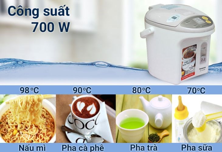 Bình thủy điện Panasonic NC-EG2200CSY 2.2 lít có nhiều mức giữ nóng khác nhau, đáp ứng nhiều nhu cầu