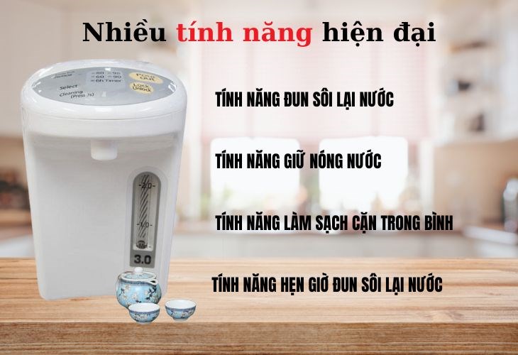 Bình thủy điện Panasonic có tính năng làm sạch cặn bình sau 2 - 3 tháng sử dụng