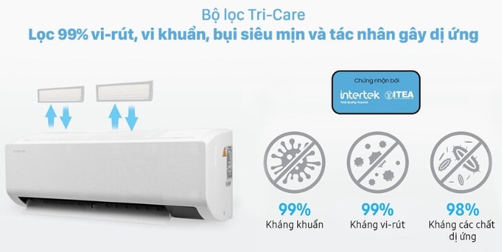 Điều hòa Samsung Inverter 1 HP AR09TYHQASINSV loại bỏ 99% vi khuẩn, virus gây hại