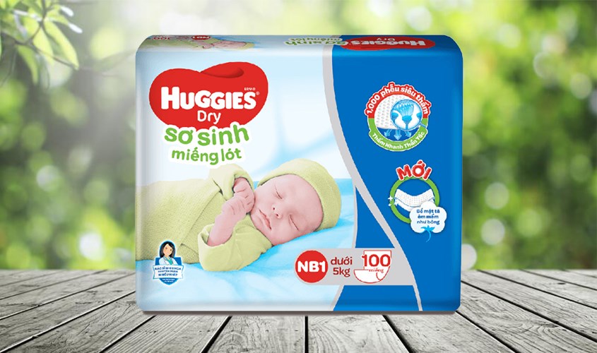 Tã lót Huggies Dry size NB1 100 miếng (Dưới 5 kg)