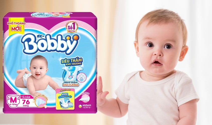 Tã dán Bobby size M 76 miếng (6 - 11 kg)