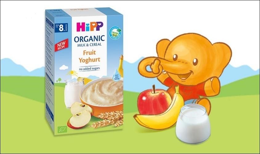 Bột ăn dặm HiPP sữa, ngũ cốc, chuối và đào hữu cơ 250 g (từ 4 tháng)