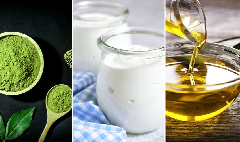 Kết hợp trà xanh, sữa chua cùng dầu dừa làm mặt nạ