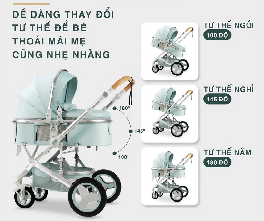 Giỏ xe nằm 2 chiều cùng với 3 cấp độ nghiêng khác nhau
