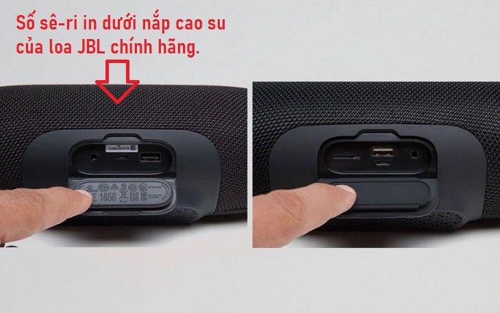 số sê ri dưới nắp cao su loa thật JBL