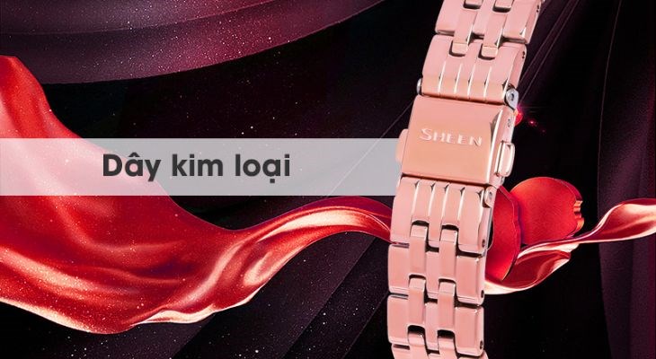 Đồng hồ SHEEN CASIO 34.2 mm Nữ SHE-3066PG-4AUDF có dây đeo kim loại mạ màu sáng bóng