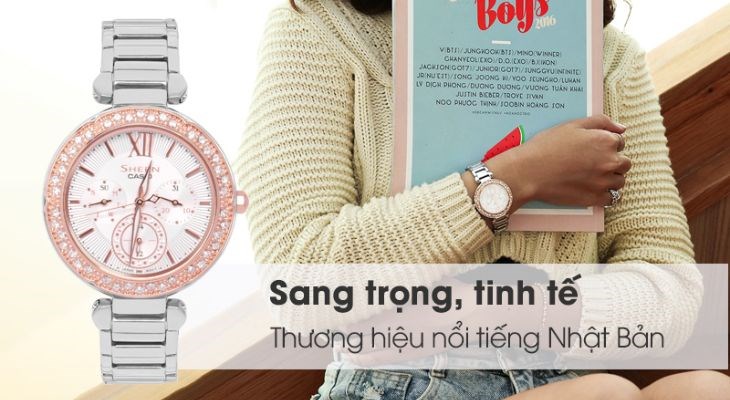 Đồng hồ Sheen Casio 36 mm Nữ SHE-3061SG-4AUDR có mặt được đính đá sáng bóng