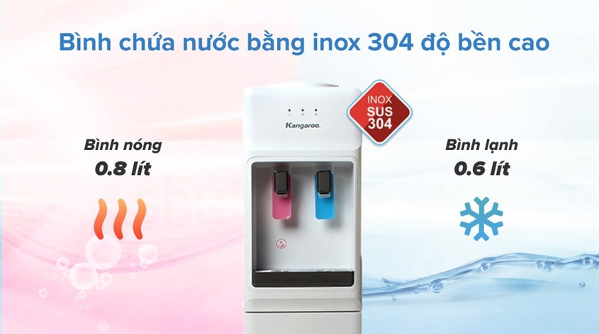 Cây nước nóng lạnh Kangaroo KG31A3 500W làm lạnh bằng chip điện tử, trang bị bình chứa bằng inox 304 cao cấp