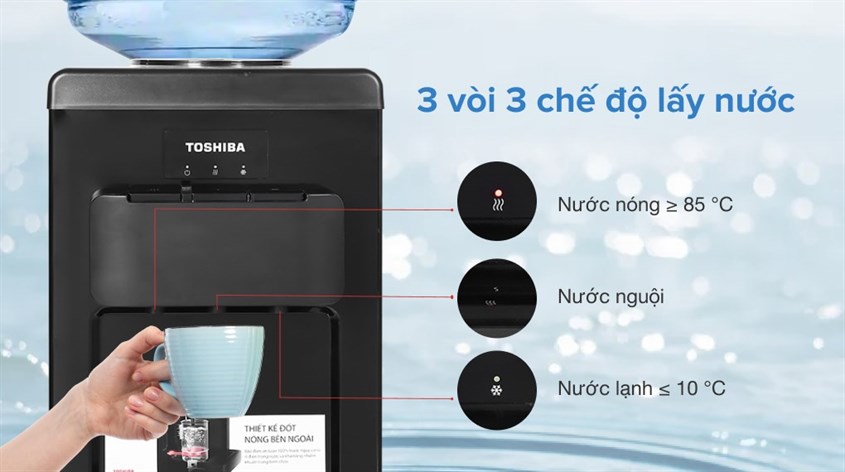 Cây nước nóng lạnh Toshiba RWF-W1917TV 650W với 3 vòi 3 chế độ lấy nước tiện lợi