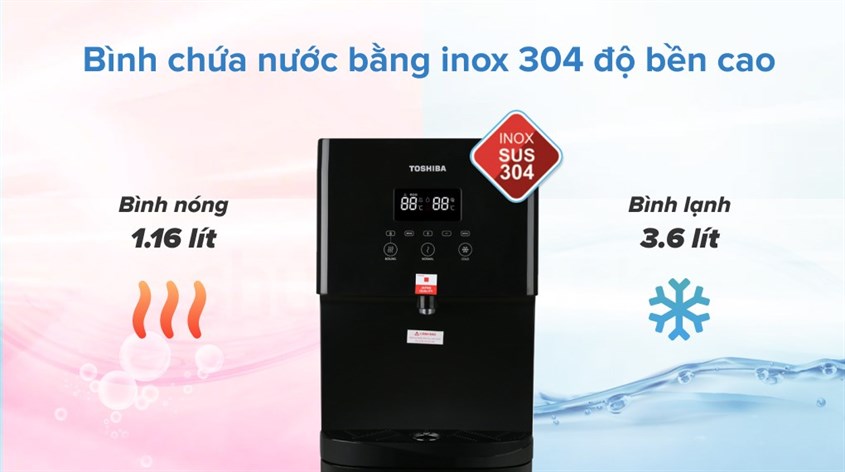 Cây nước nóng lạnh Toshiba RWF-W1830BV(K) 650W với dung tích bình chứa lớn cung cấp nước liên tục cho người dùng