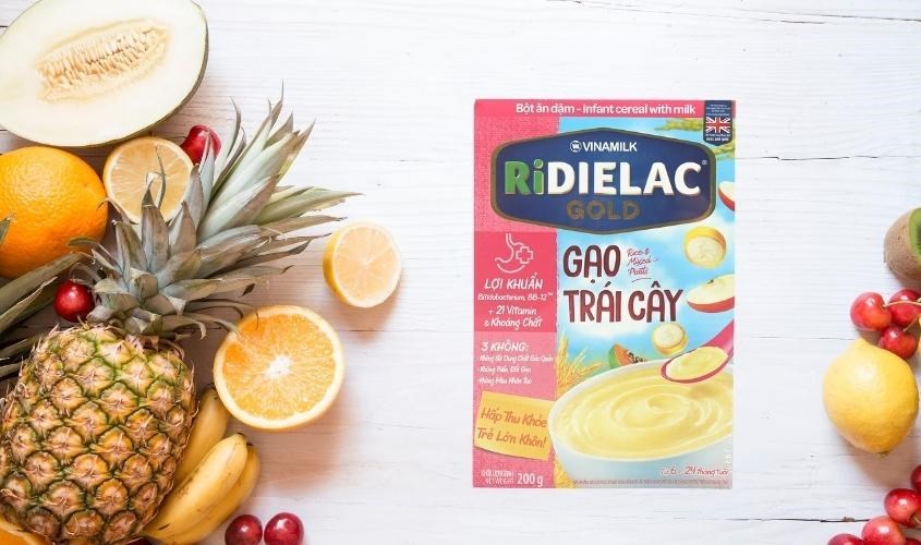 Bột ăn dặm Vinamilk RiDielac Gold gạo và trái cây hộp 200g