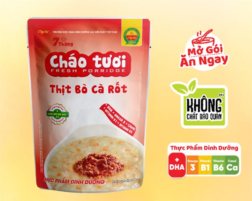 Cháo tươi Cây Thị vị thịt bò, cà rốt gói 240g (từ 7 tháng)