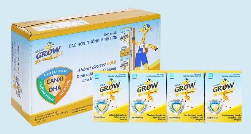 Thùng 48 hộp sữa pha sẵn Abbott Grow Gold hương vani 110 ml (từ 1 tuổi)