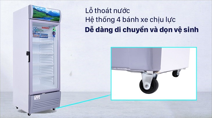 4 bánh xe chịu lực trên Tủ mát Sanaky Inverter 290 lít TM.VH358K3L