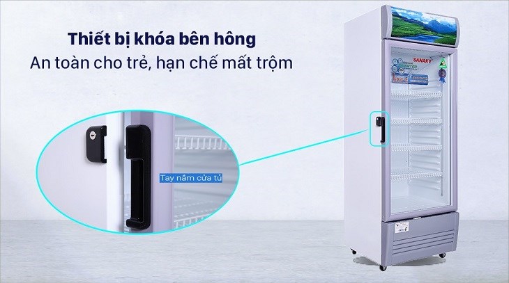 thiết bị khóa bên hông tủ mát Sanaky Inverter 290 lít TM.VH358K3L