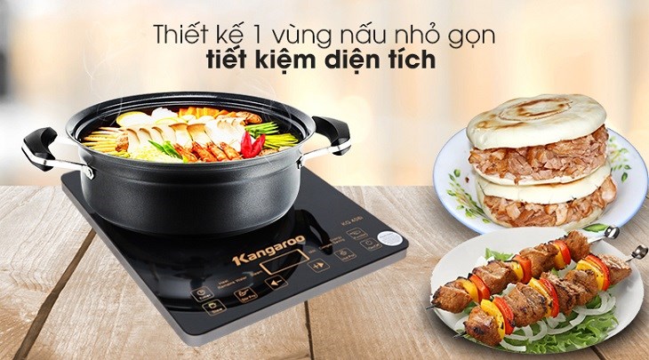 Bếp từ Kangaroo KG408I thuộc kiểu lắp dương với một vùng nấu gọn gàng, tiện lợi
