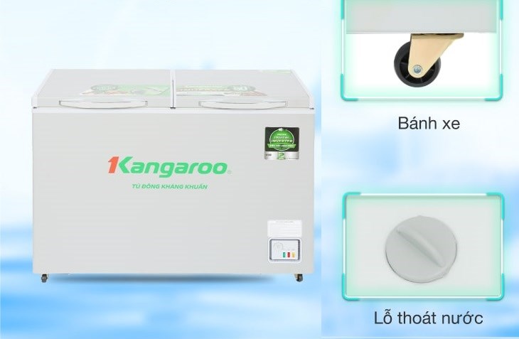 4 bánh xe xoay chiều trên Tủ đông Kangaroo Inverter 286 lít KGFZ290IC1