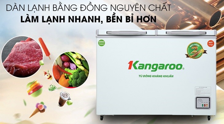 dàn lạnh bằng đồng nguyên chất tủ đông Kangaroo 192 lít KG 266NC2