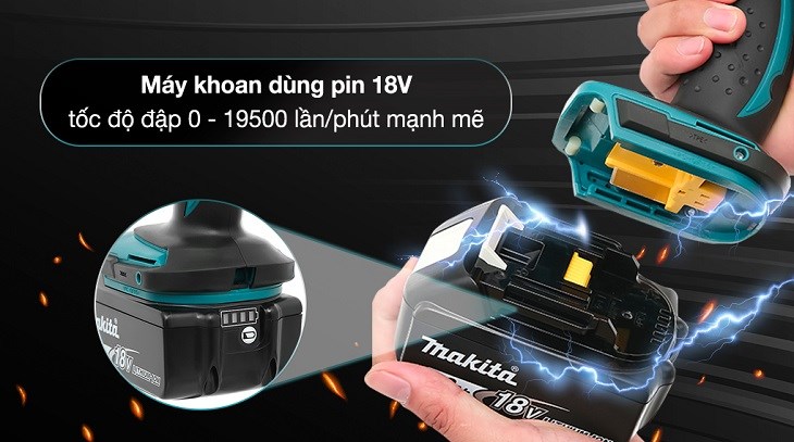 Máy khoan vặn vít động lực pin Makita DHP453SFX8 18V sử dụng pin 18V với tốc độ đập mạnh mẽ