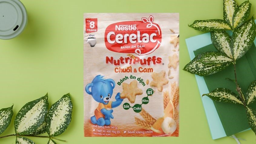 Bánh ăn dặm Nestlé Cerelac NutriPuffs vị chuối, cam gói 50g