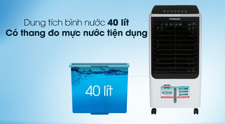 Quạt điều hòa Sunhouse SHD7727 làm mát không khí bằng hơi nước với dung tích bình chứa nước lớn tới 40 lít