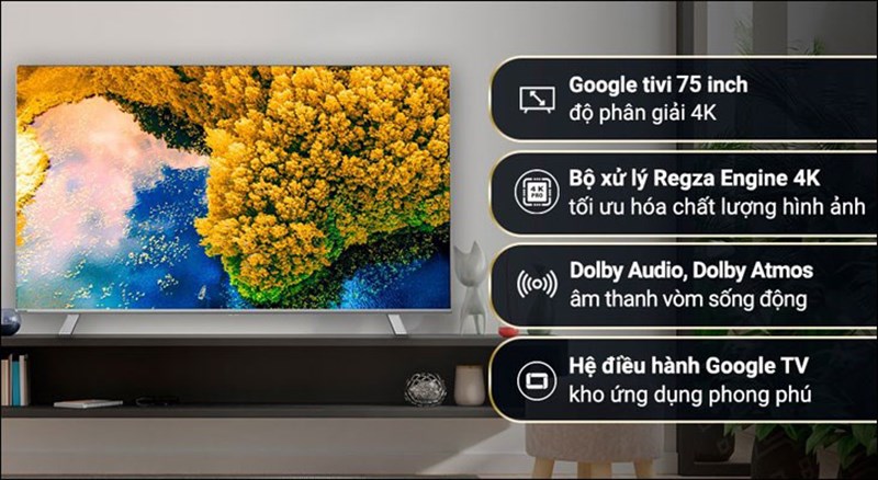 Google Tivi Toshiba 4K 75 inch 75C350LP trang bị bộ xử lý Regza Engine 4K tối ưu hóa chất lượng hình ảnh