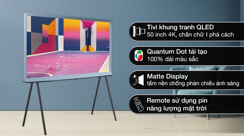 Smart Tivi Kiểu Chữ I Có Chân The Serif QLED Samsung 4K 50 inch QA50LS01BB với thiết kế độc đáo và tính năng hiện đại