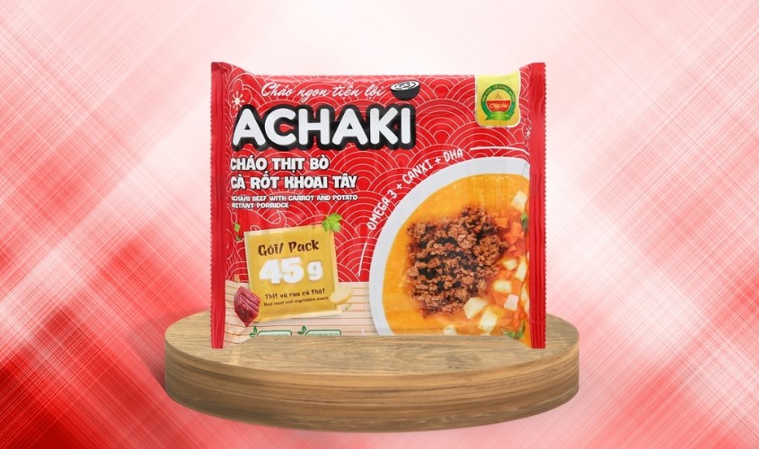 Cháo ăn liền Achaki vị thịt bò, cà rốt và khoai tây gói 72g (từ 1 tuổi)