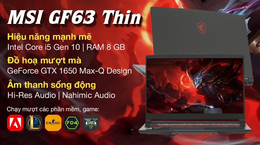 Laptop MSI Gaming GF63 Thin 10SC