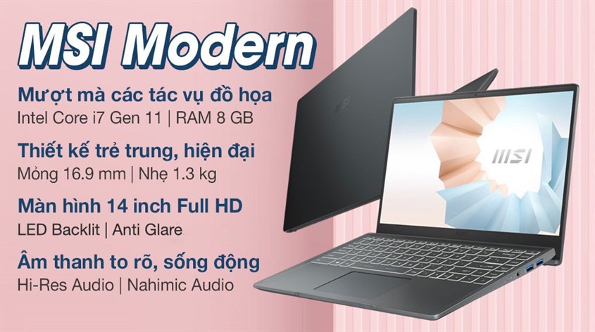 Laptop MSI Modern 14 B11MOU có thời lượng pin trâu lên đến 10 giờ 