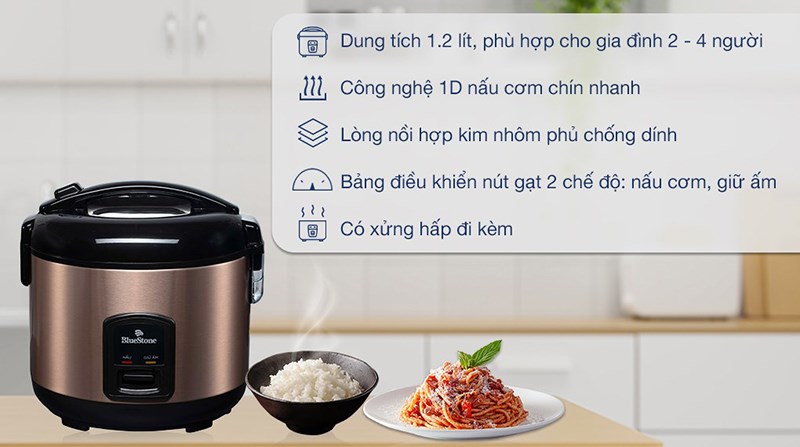 Nồi cơm điện nắp gài BlueStone 1.8 lít RCB-5520 là sản phẩm tiện lợi hỗ trợ chế biến những bữa cơm thơm ngon