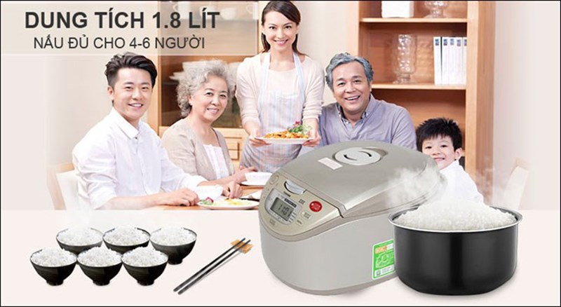Nồi cơm điện cao tần Toshiba 1.8 lít RC-18RH(CG)VN đáp ứng nhu cầu sử dụng của gia đình có từ 4 – 6 thành viên