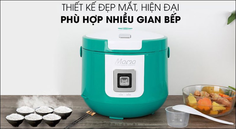 Nồi cơm nắp gài Sunhouse 1.8 lít SHD8658G Xanh có thiết kế trẻ trung với gam màu xanh ngọc tươi sáng